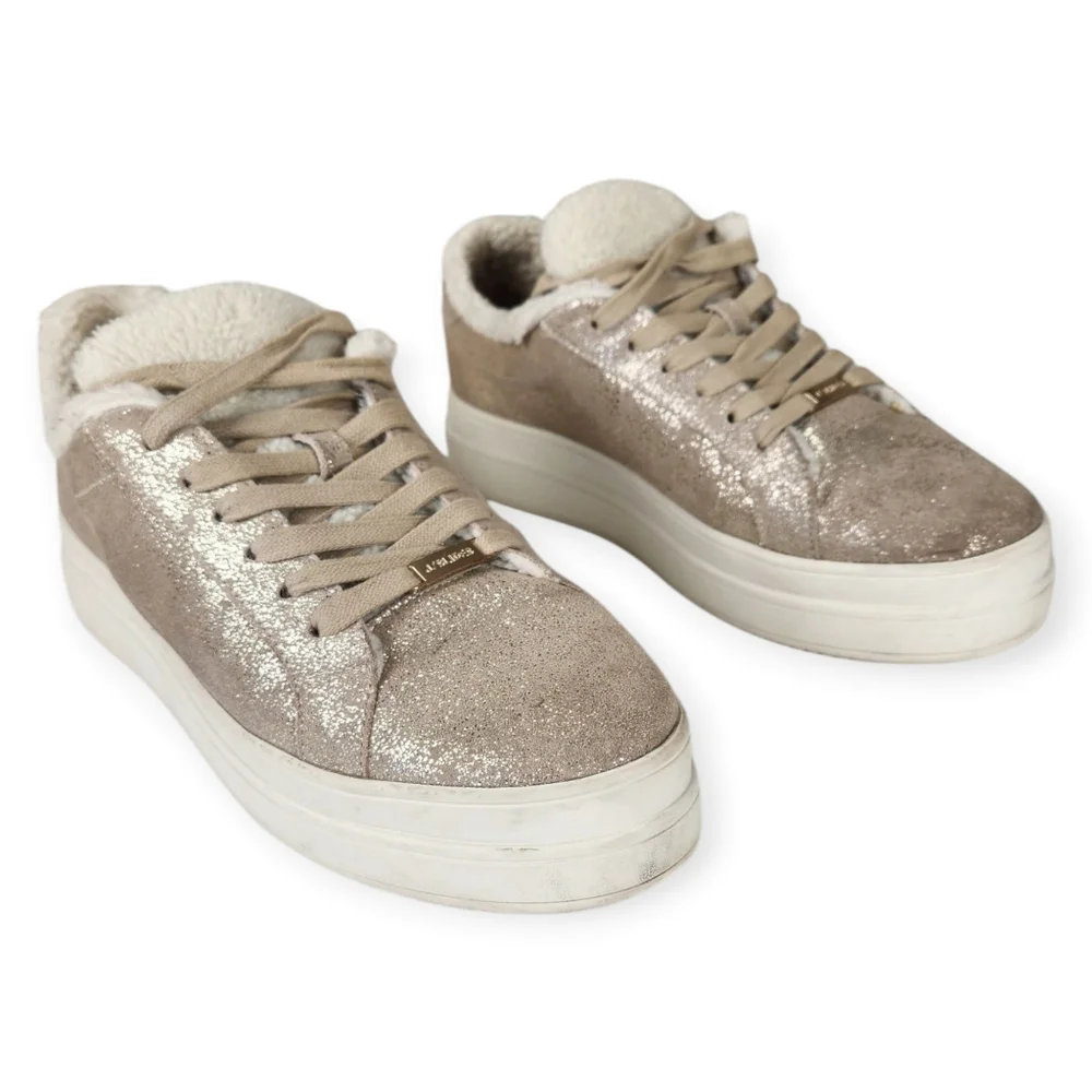 Gold Metallic Ninka J/Slides Waterproof Suede Fur Lined Platform Sneaker size 8